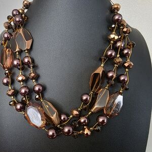 Elegant Multi-Strand Brown and Gold Necklace